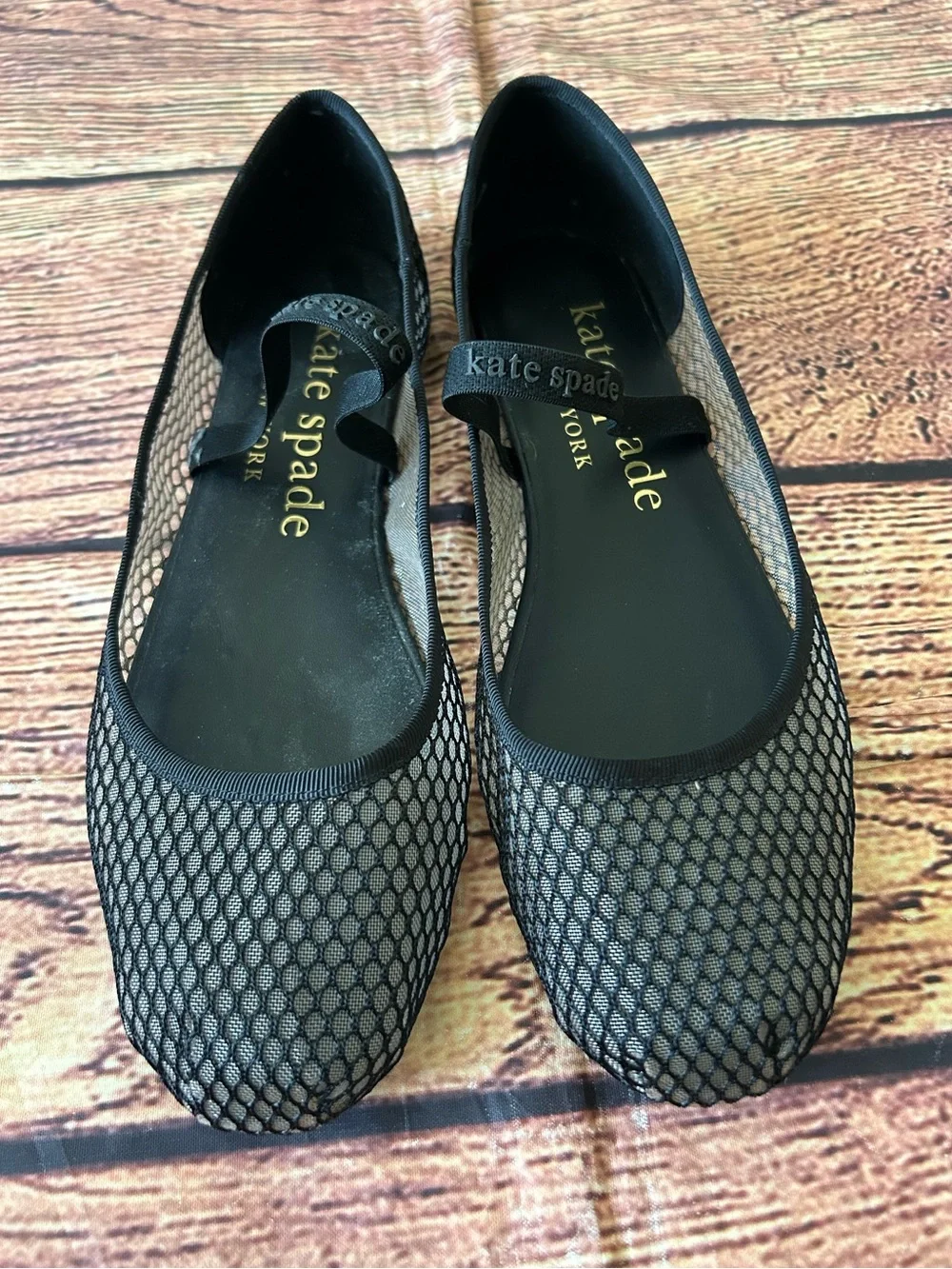 Kate Spade Riley Mesh Mary Jane Ballet Flats Black Fishnet Strap Size 8